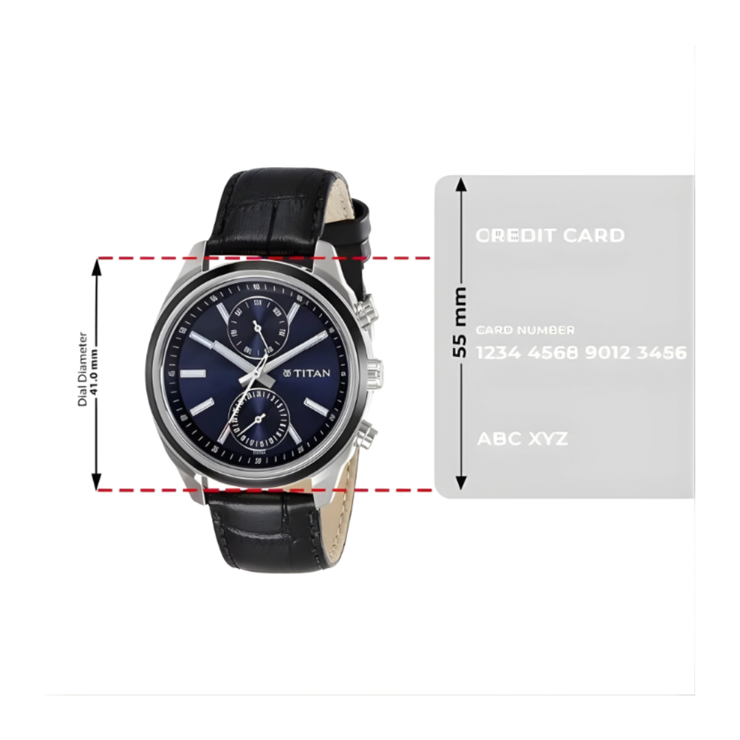 Titan 1733KL01 | Titan Men's Midnight Precision: Multifunction Blue Dial with Classic Leather Strap Watch