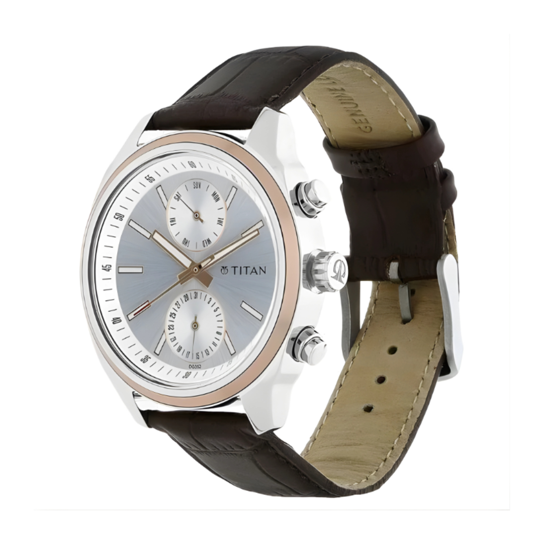 Titan 1733KL02 | Titan Quartz Multifunction Silver Dial Leather Strap Watch for Men