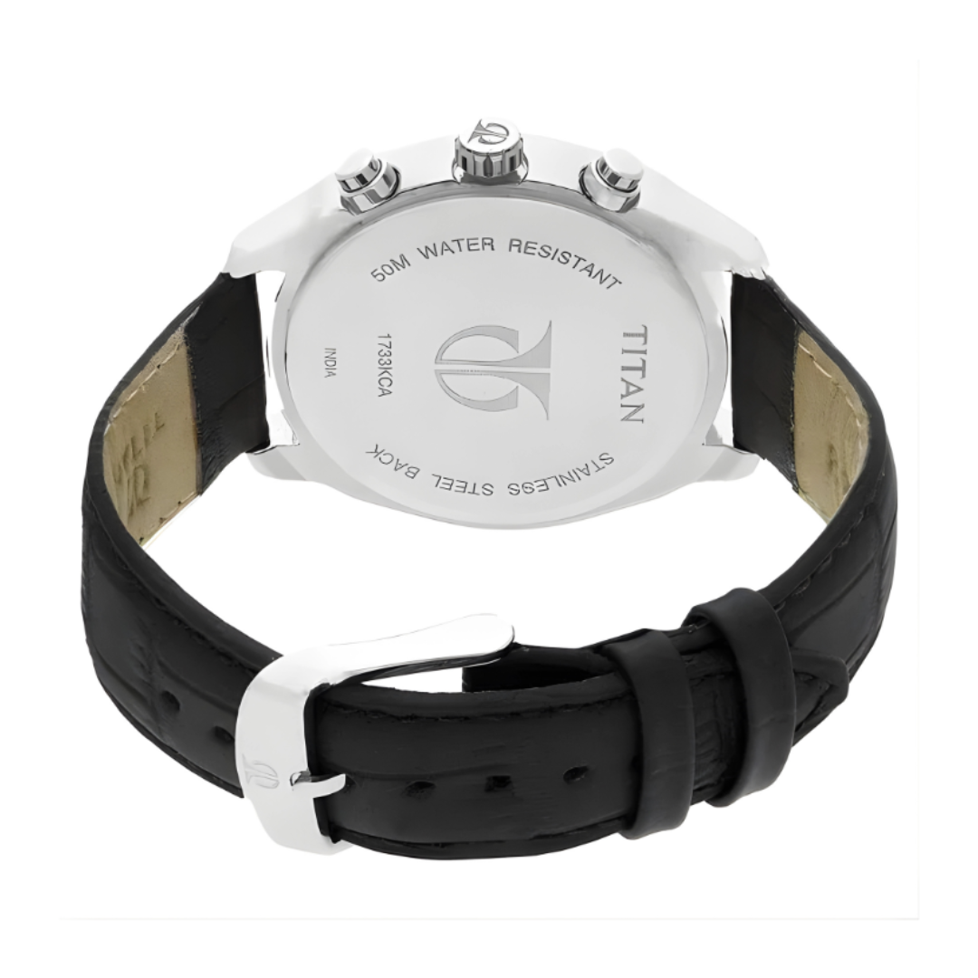 Titan 1733KL02 | Titan Quartz Multifunction Silver Dial Leather Strap Watch for Men