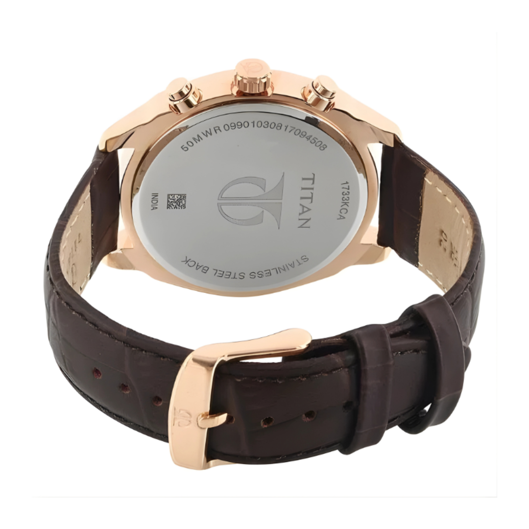 Titan 1733KL03 | Titan Quartz Multifunction Black Dial Leather Strap Watch for Men
