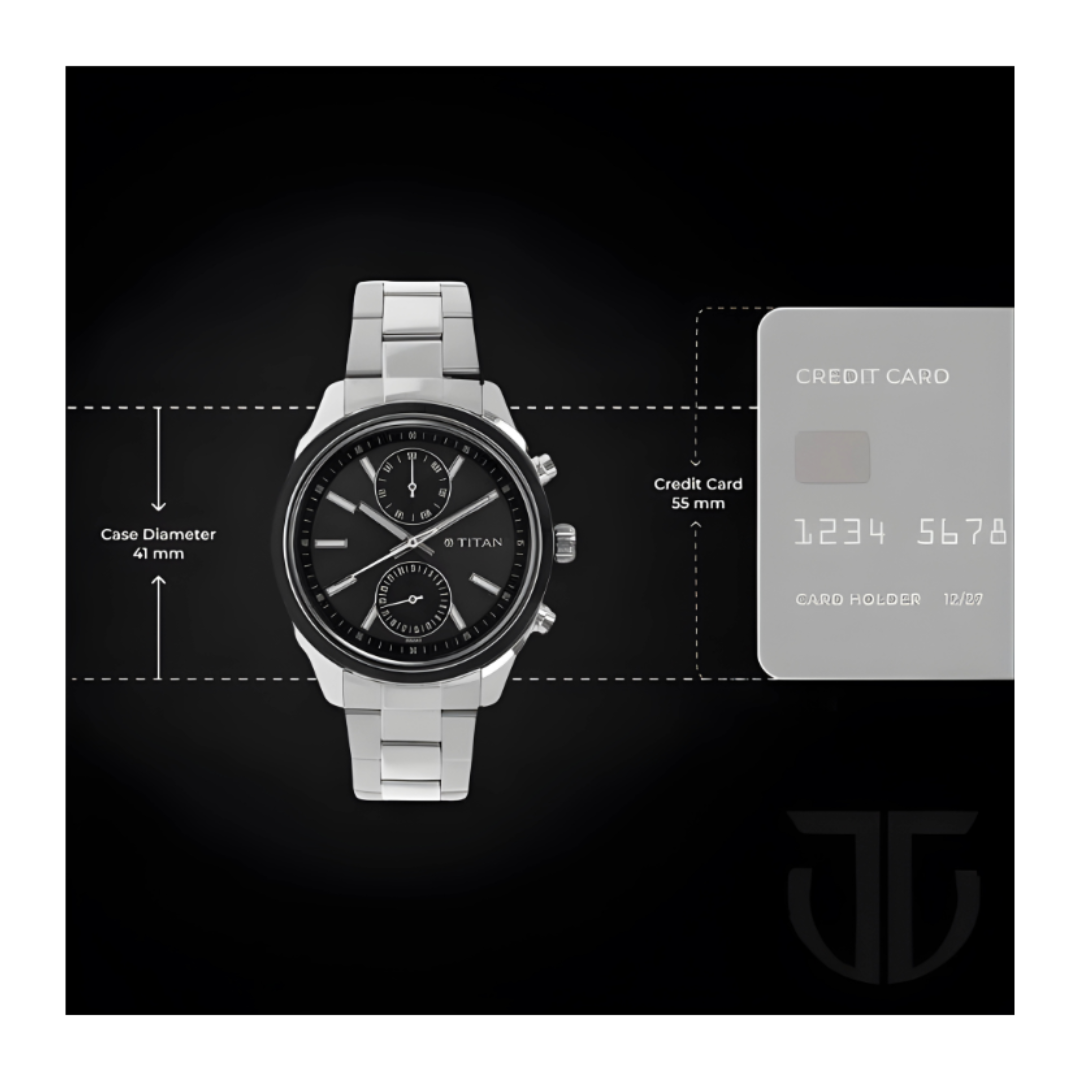 Titan 1733KM01 | Titan Men's Metropolitan Luxe: Multifunction dark grey Dial with Two-Tone Stainless Steel Bracelet Watch