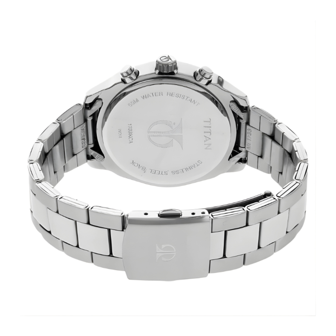 Titan 1733KM02 | Titan Workwear Quartz Multifunction Silver Dial Stainless Steel Strap Watch for Men