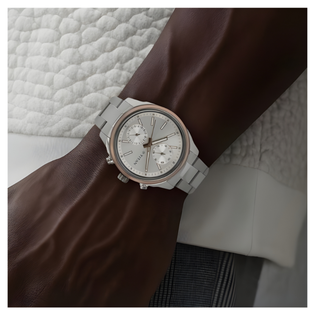 Titan 1733KM02 | Titan Workwear Quartz Multifunction Silver Dial Stainless Steel Strap Watch for Men