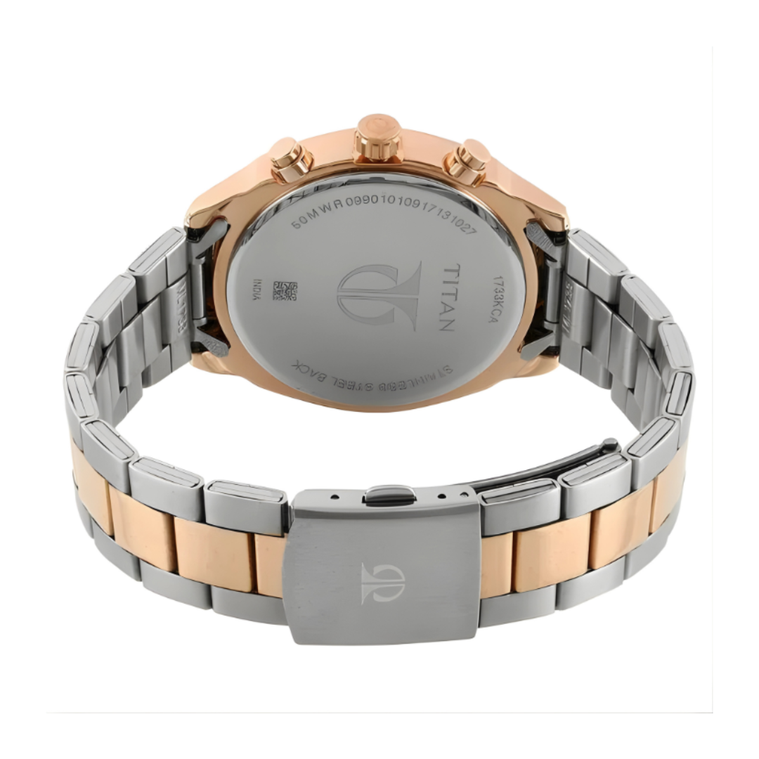 Titan 1733KM03 | Titan Men's Metropolitan Luxe: Multifunction Black Dial with Two-Tone Stainless Steel Bracelet Watch