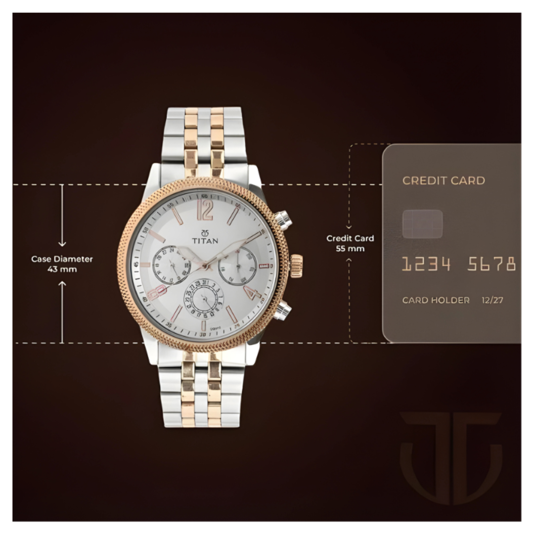 Titan 1734KM02 | Titan Men's Metropolitan Luxe: Multifunction White Dial with Two-Tone Stainless Steel Bracelet Watch