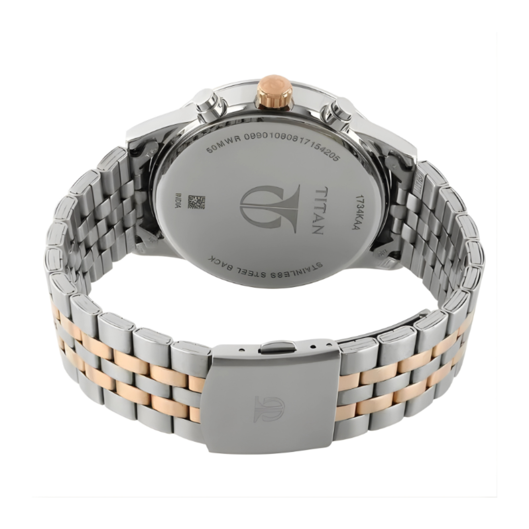Titan 1734KM02 | Titan Men's Metropolitan Luxe: Multifunction White Dial with Two-Tone Stainless Steel Bracelet Watch