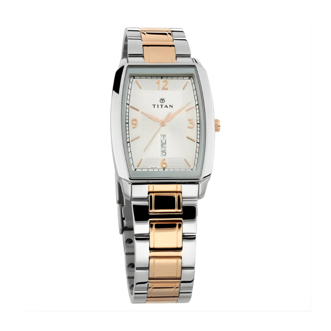 Titan 1737KM01 | Titan Quartz Analog with Day and Date Silver Dial Stainless Steel Strap Watch for Men