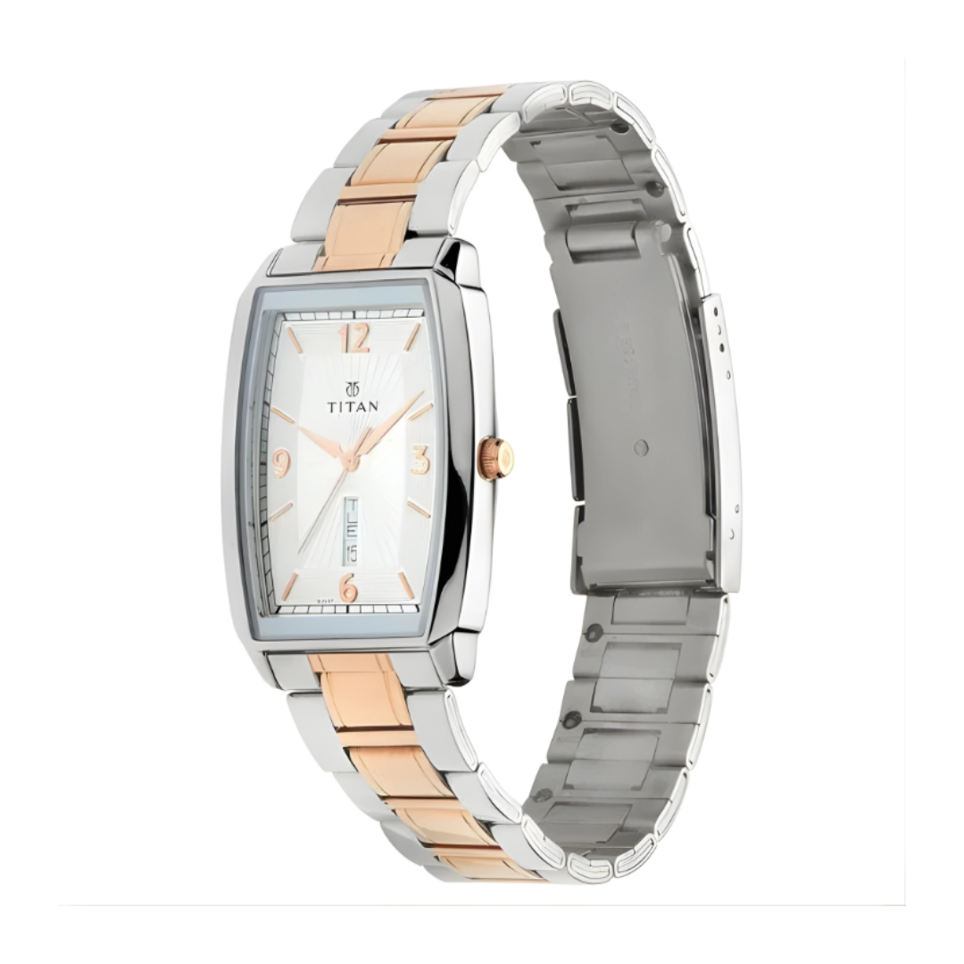 Titan 1737KM01 | Titan Quartz Analog with Day and Date Silver Dial Stainless Steel Strap Watch for Men