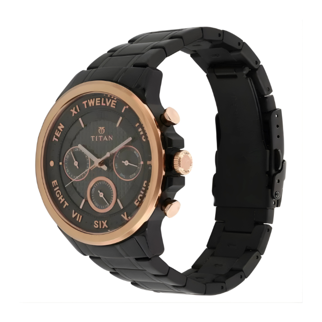 Titan 1747KM02 | Titan Quartz Multifunction Anthracite Dial Stainless Steel Strap Watch for Men
