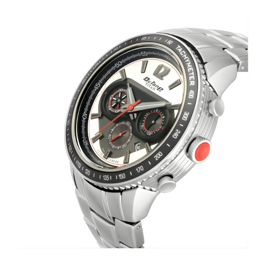 Titan 1762KM01 | Titan Octane Silver Dial Chronograph Metal Strap watch for Men
