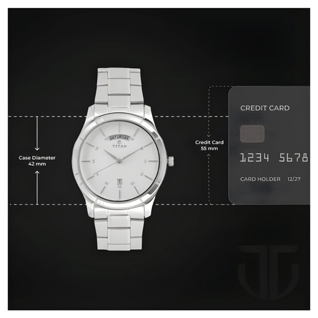 Titan 1767SM01 | Titan Workwear White Dial Analog with Day and Date Stainless Steel Strap watch for Men
