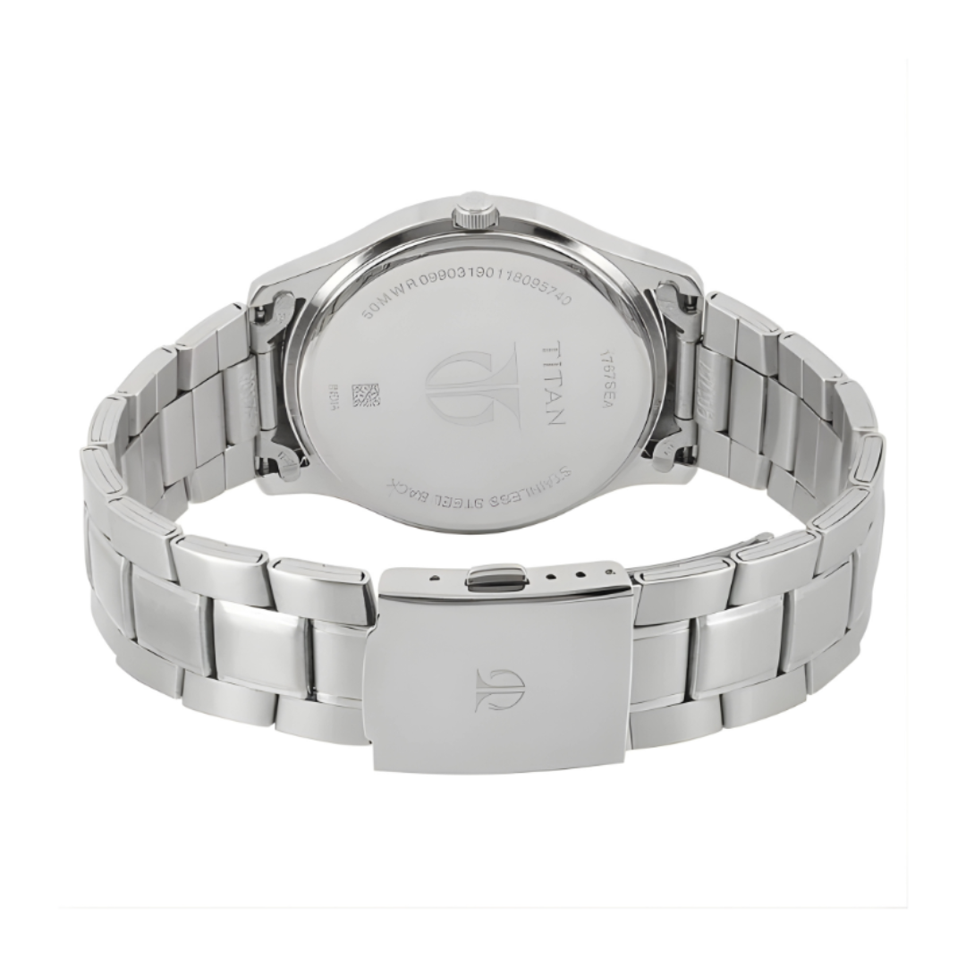 Titan 1767SM02 |Titan Workwear Black Dial Analog with Day and Date Stainless Steel Strap watch for Men