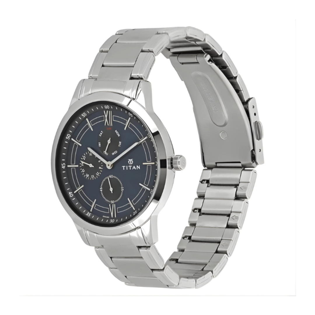 Titan 1769SM01 | Titan Workwear Blue Dial Quartz Multifunction Stainless Steel Strap watch for Men