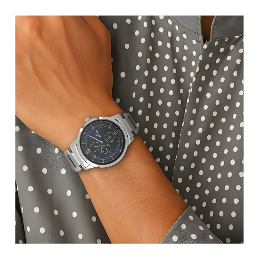 Titan 1769SM01 | Titan Workwear Blue Dial Quartz Multifunction Stainless Steel Strap watch for Men