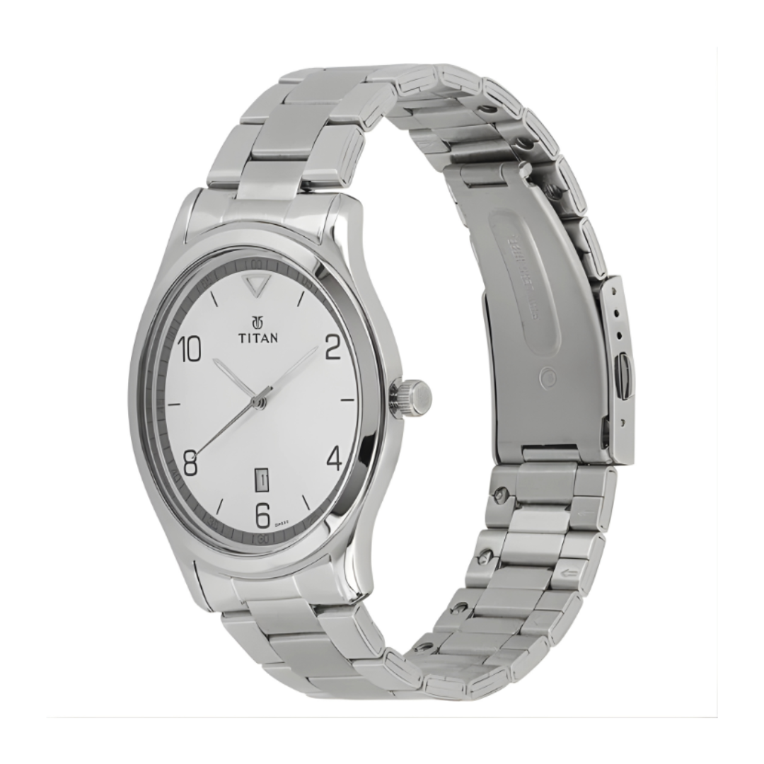 Titan 1770SM01 | Titan Workwear White Dial Analog with Date Stainless Steel Strap watch for Men