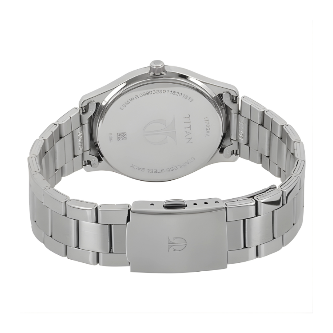 Titan 1770SM01 | Titan Workwear White Dial Analog with Date Stainless Steel Strap watch for Men