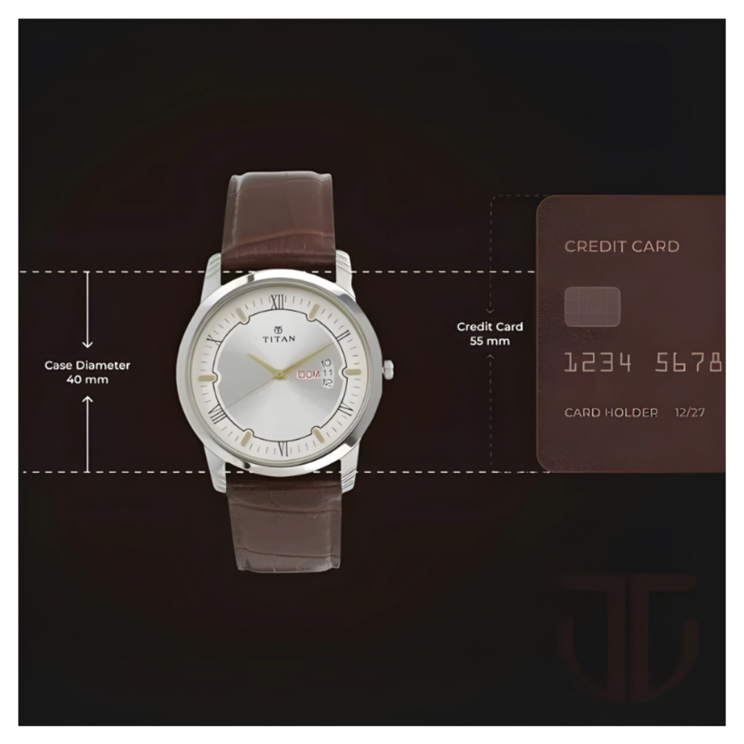 Titan 1774SL01 | Titan Quartz Analog with Day and Date Silver Dial Leather Strap Watch for Men
