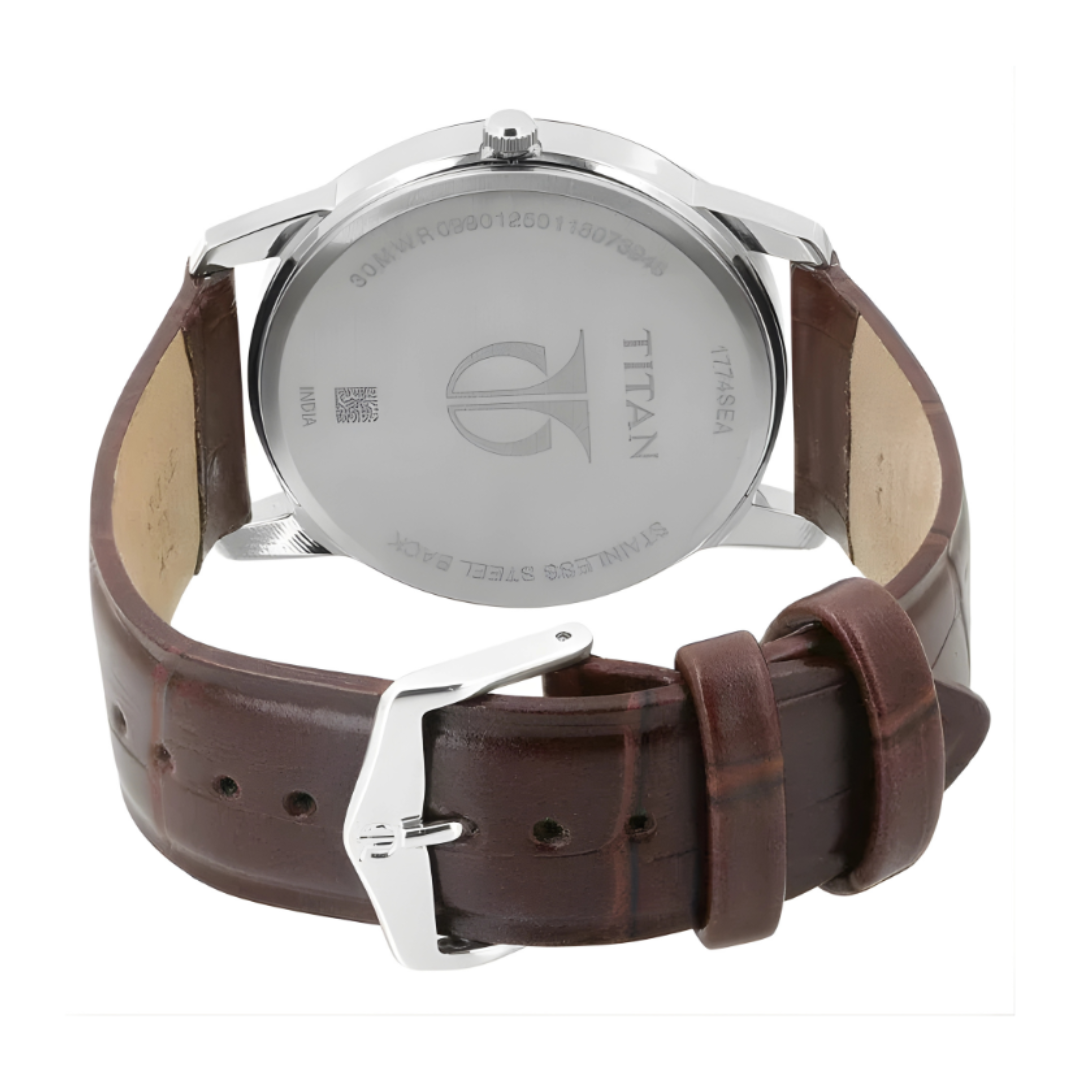 Titan 1774SL01 | Titan Quartz Analog with Day and Date Silver Dial Leather Strap Watch for Men