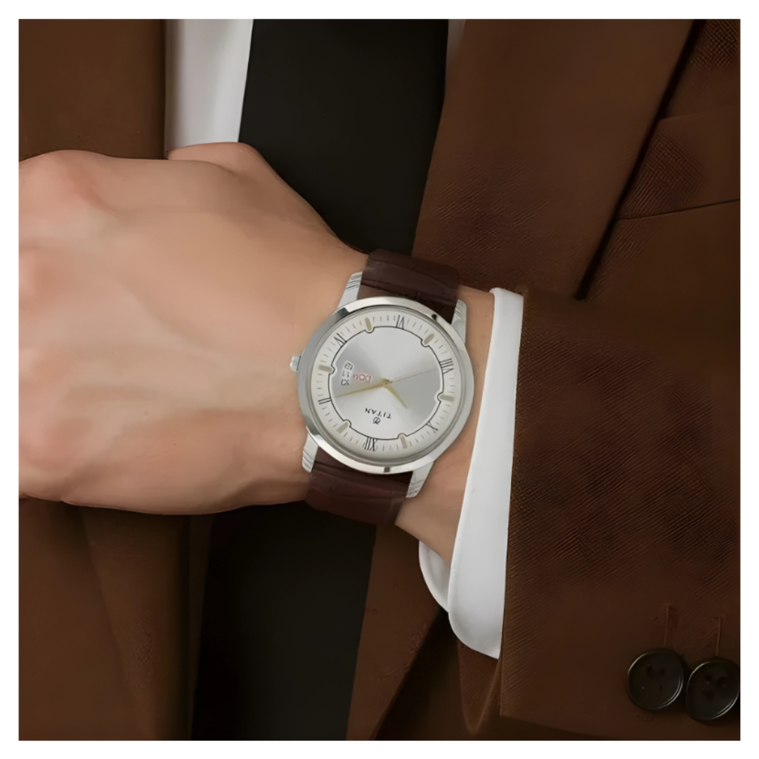 Titan 1774SL01 | Titan Quartz Analog with Day and Date Silver Dial Leather Strap Watch for Men