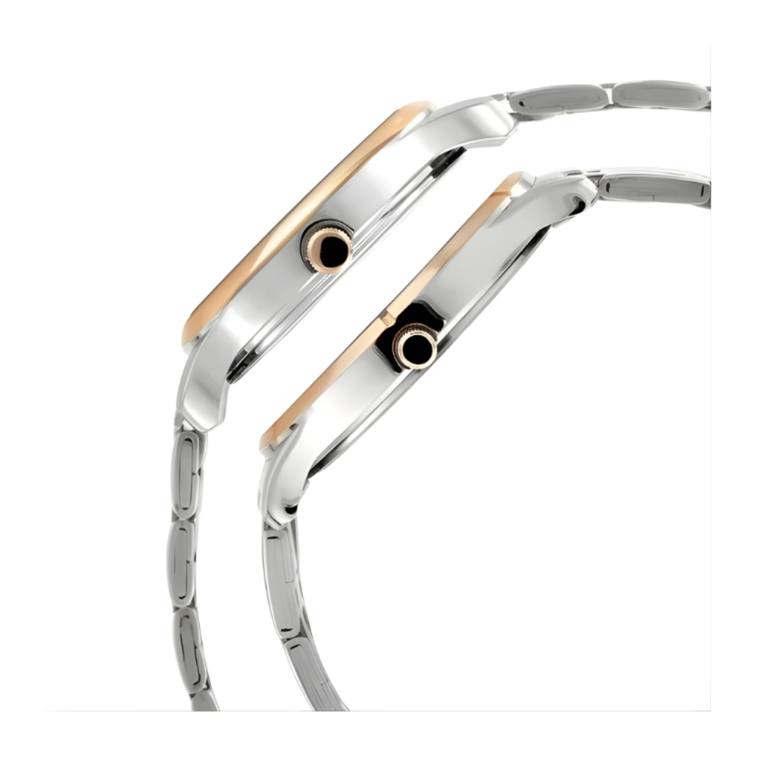 Titan 17752481KM01P | Titan Bandhan Quartz Analog with Date Silver Dial Two Toned Stainless Steel Strap Watch For Couple