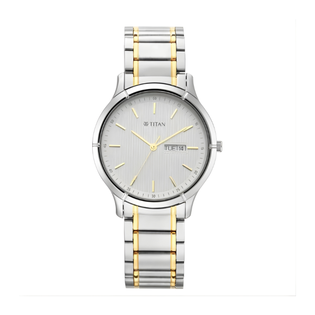 Titan 1775BM02 | Titan Lagan White Dial Analog with Day and Date Metal Strap Watch for Men