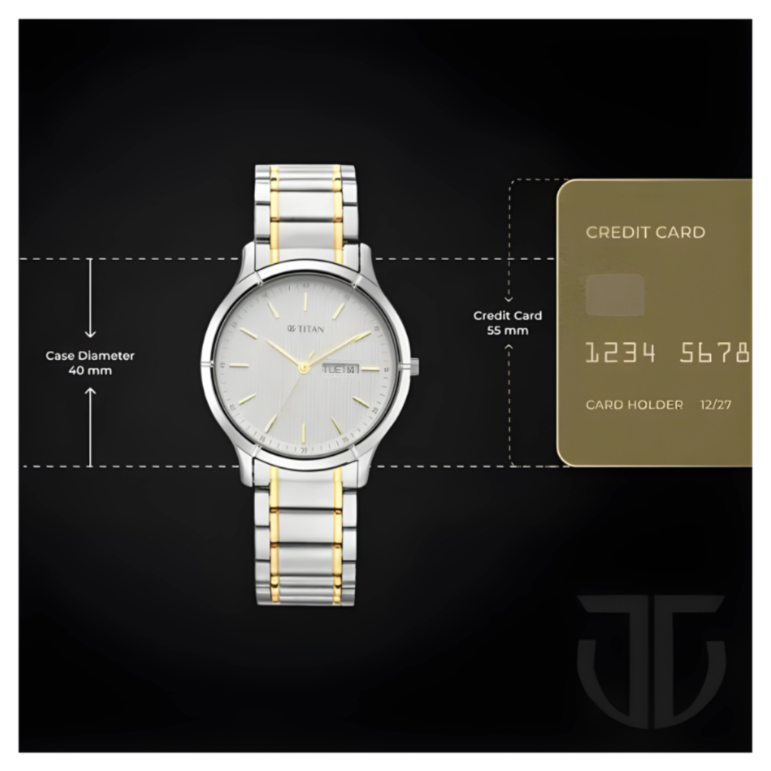 Titan 1775BM02 | Titan Lagan White Dial Analog with Day and Date Metal Strap Watch for Men