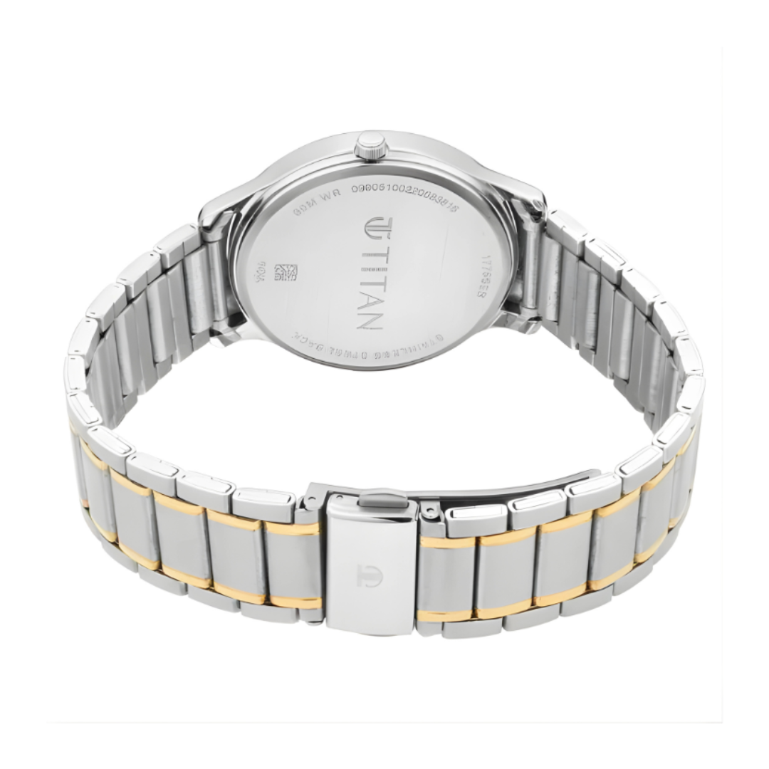 Titan 1775BM02 | Titan Lagan White Dial Analog with Day and Date Metal Strap Watch for Men