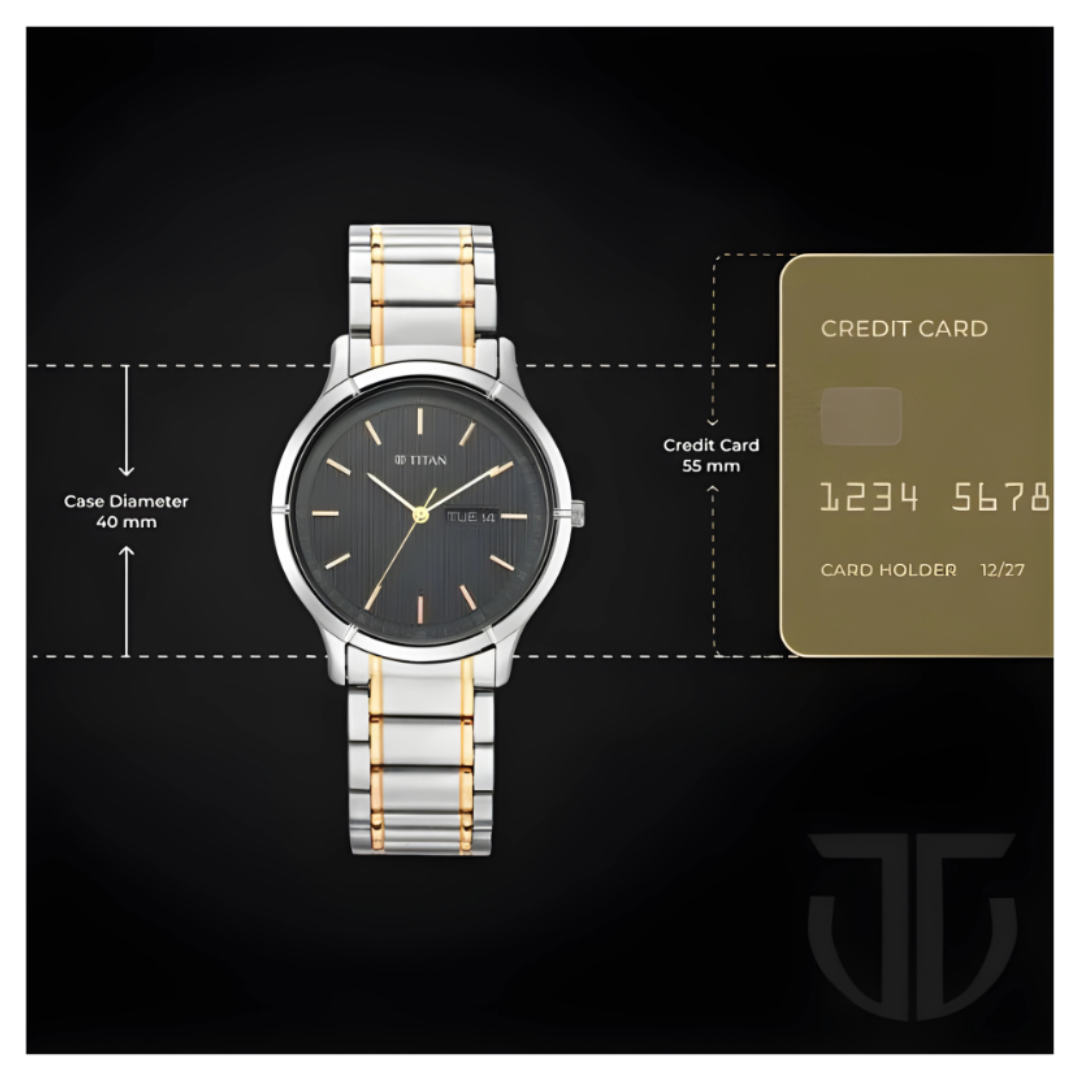 Titan 1775KM01 | Titan Quartz Analog with Day and Date Black Dial Metal Strap Watch for Men