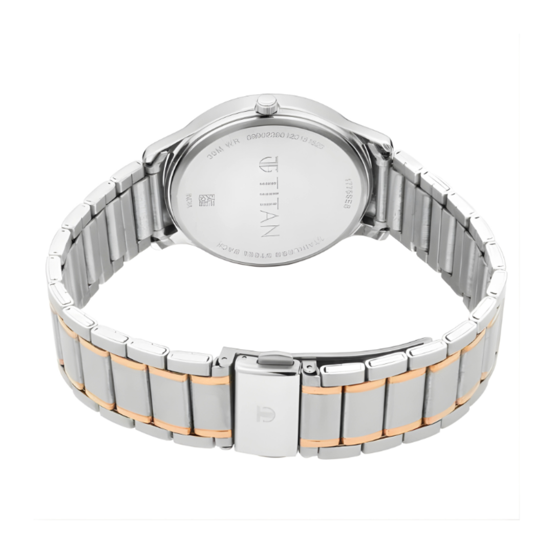 Titan 1775KM01 | Titan Quartz Analog with Day and Date Black Dial Metal Strap Watch for Men