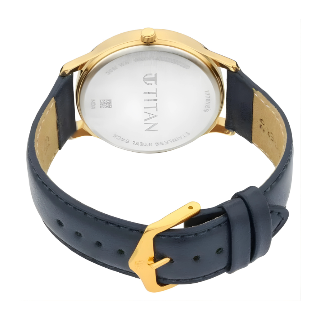 Titan 1775YL02 | Titan Lagan Blue Dial Analog with Day and Date Leather Strap Watch for Men