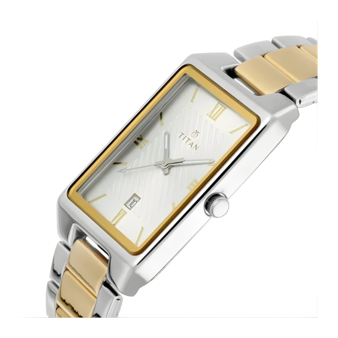 Titan 1777BM02 | Titan Quartz Analog with Date Silver Dial Stainless Steel Strap Watch for Men