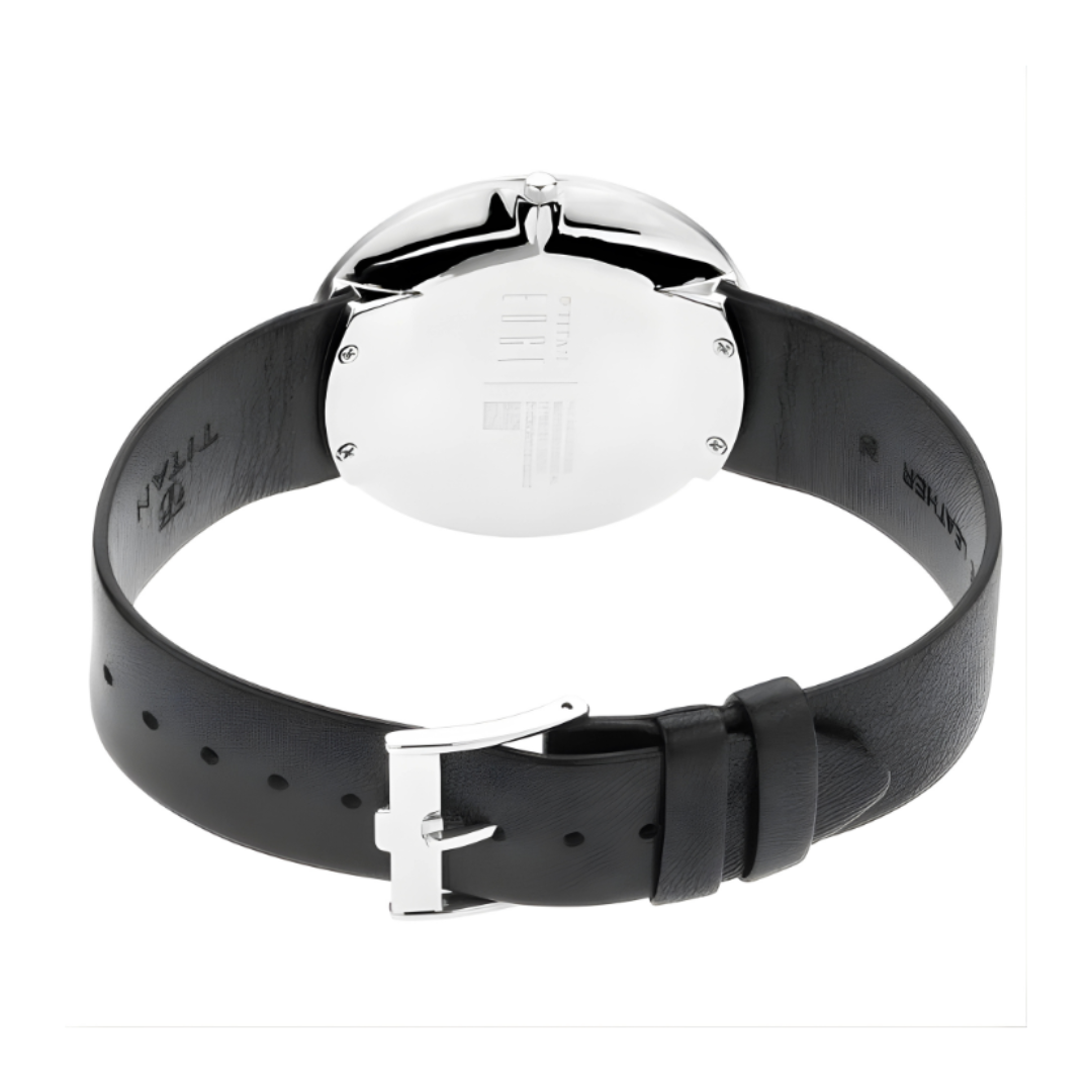 Titan 7779SL01 | Titan Edge Zen Quartz Analog Silver Dial Black Leather Strap Watch For Men