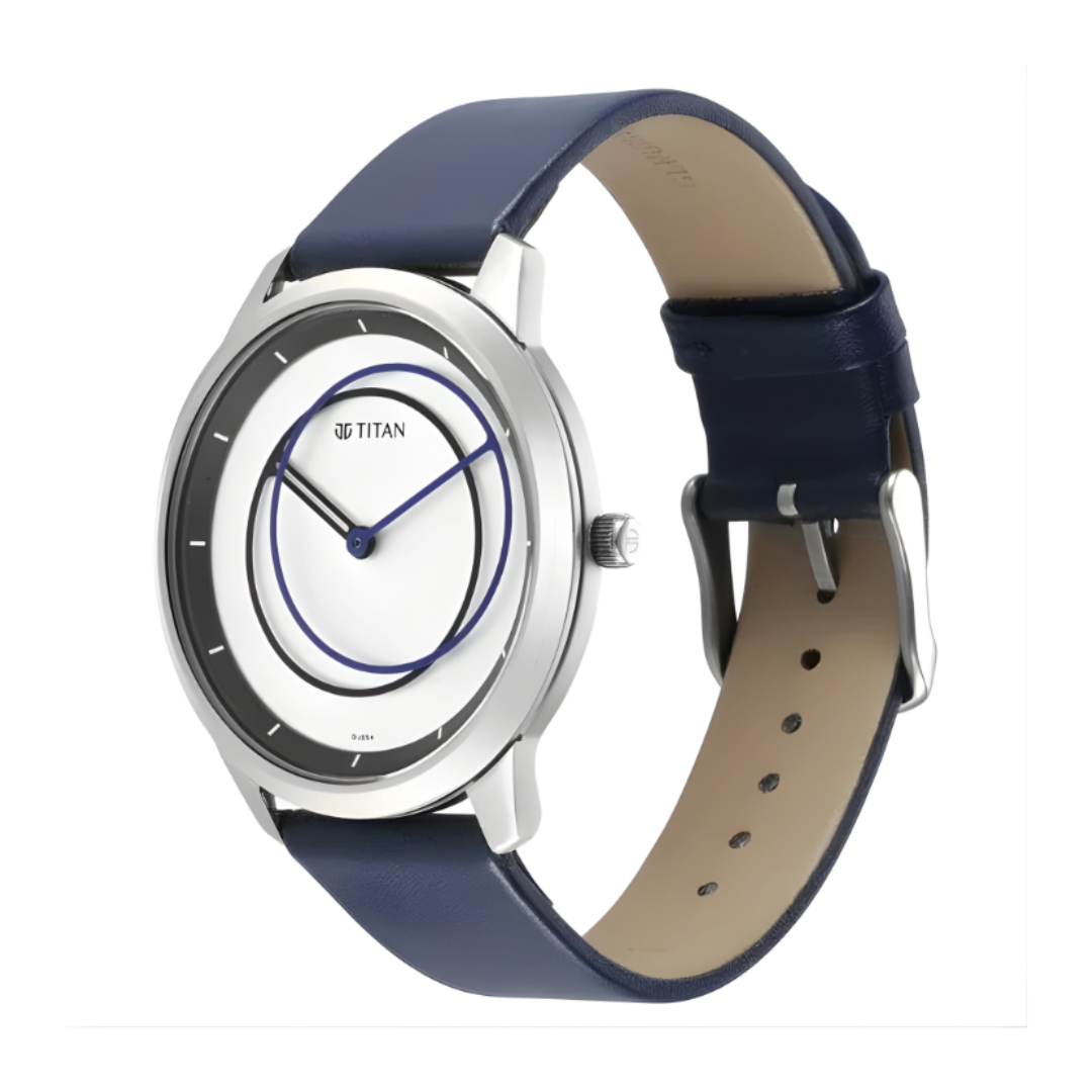Titan 1801SL02 | Titan Quartz Analog Silver Dial Leather Strap Watch for Men