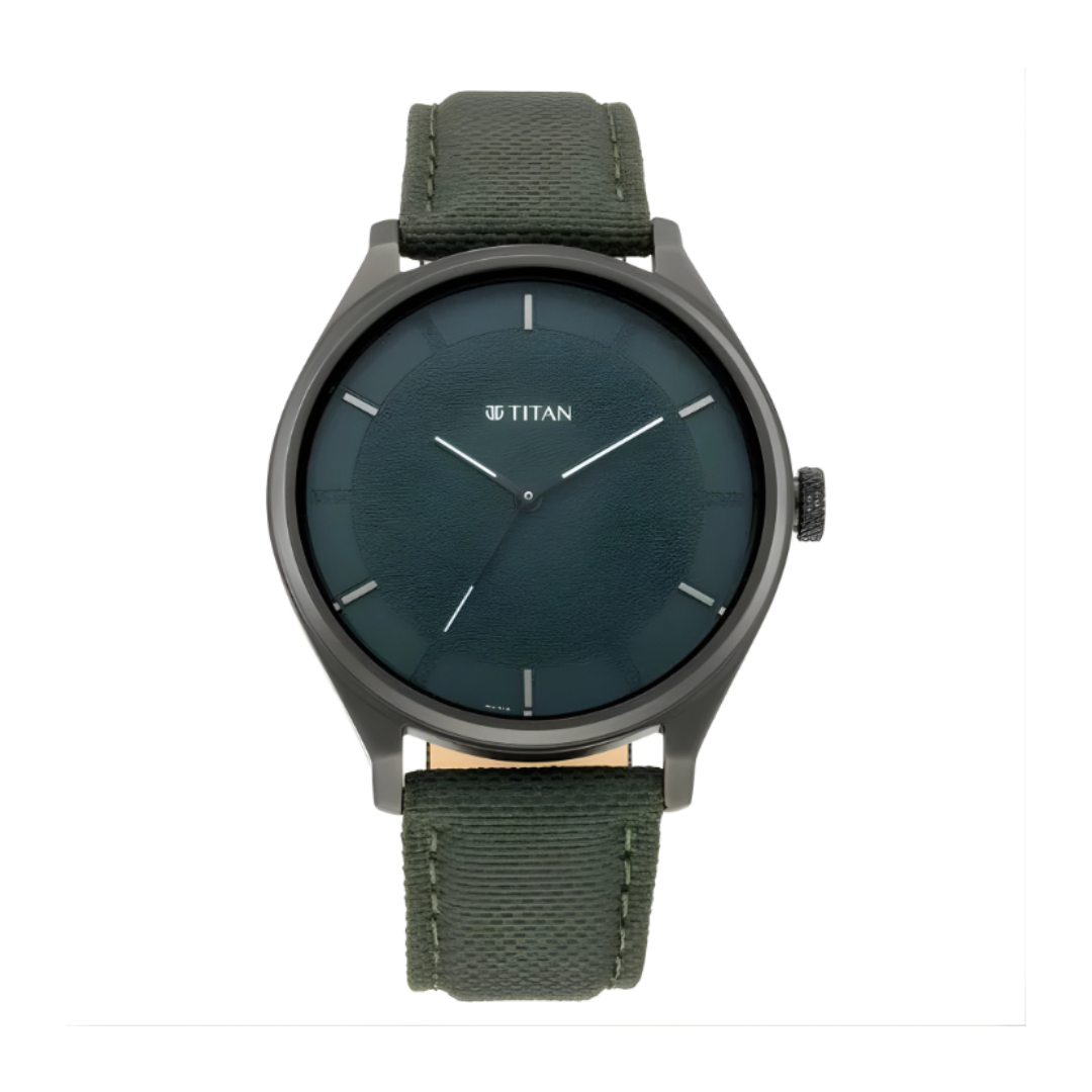 Titan 1802NL02 | Titan Workwear Green Dial Analog Leather Strap Watch for Men