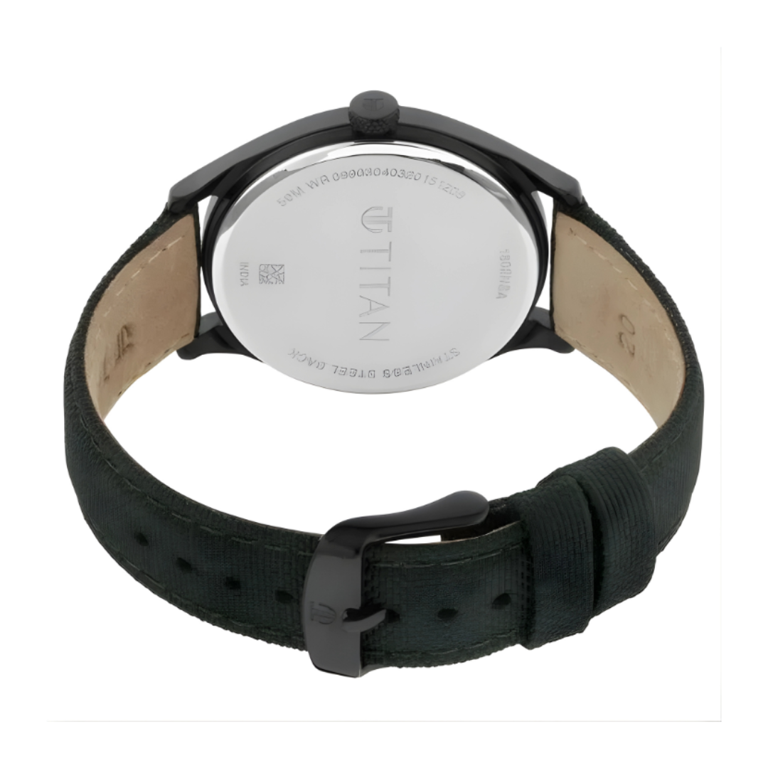 Titan 1802NL02 | Titan Workwear Green Dial Analog Leather Strap Watch for Men