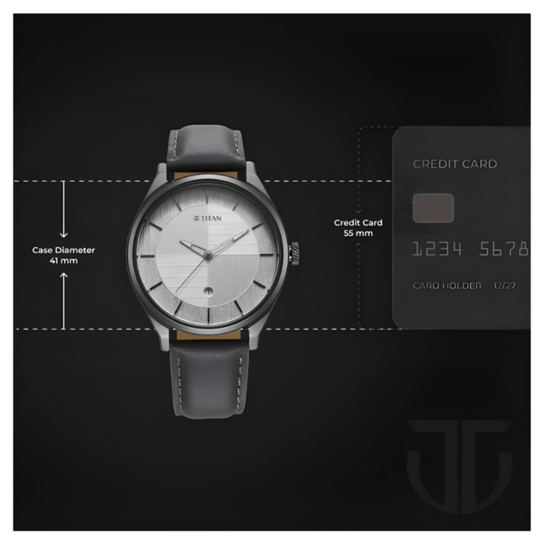 Titan 1802QL01 | Titan Neo Economy Quartz Analog with Date Silver Dial Grey Leather Strap Watch For Men
