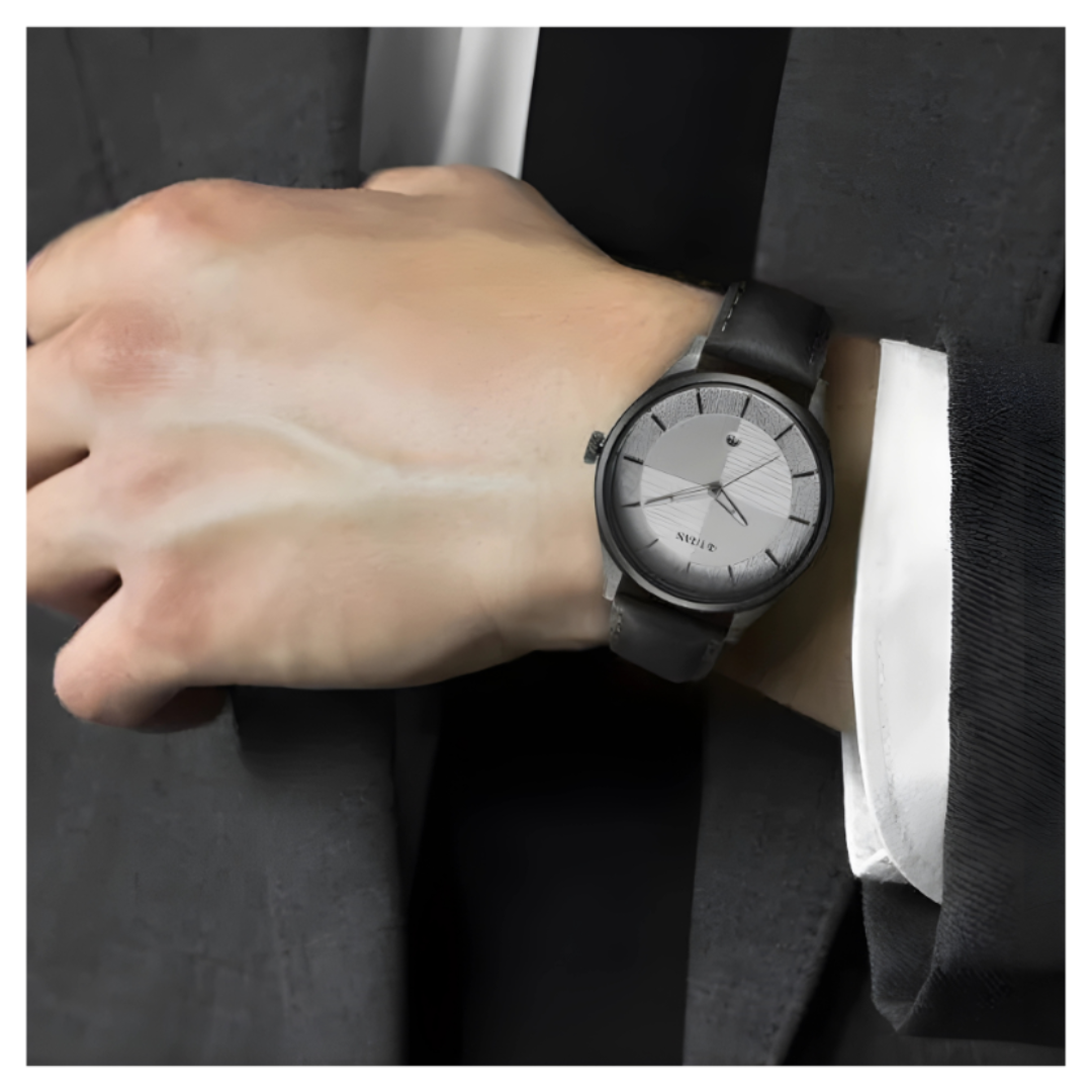 Titan 1802QL01 | Titan Neo Economy Quartz Analog with Date Silver Dial Grey Leather Strap Watch For Men
