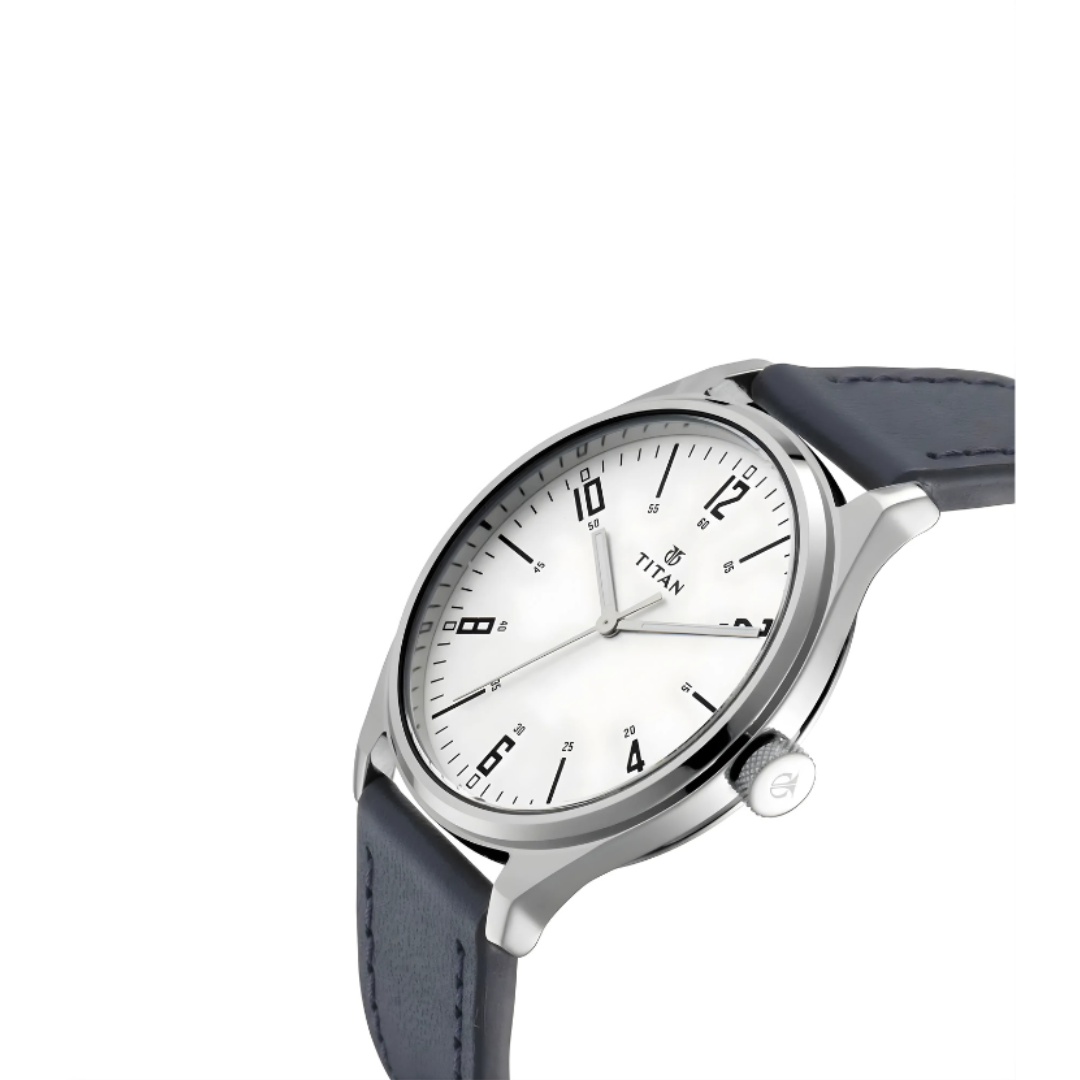 Titan 1802SL02 | Titan Quartz Analog Silver Dial Leather Strap Watch for Men