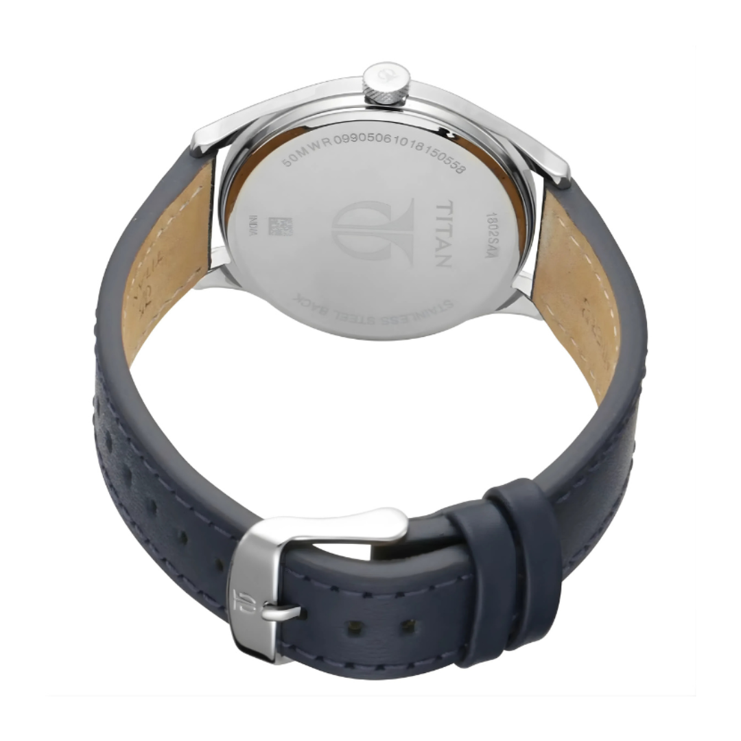 Titan 1802SL02 | Titan Quartz Analog Silver Dial Leather Strap Watch for Men