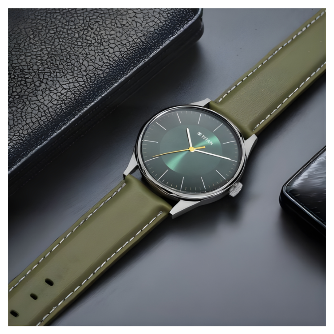 Titan 1802SL04 | Titan Men's Urban Edge Lustrous Green Dial Leather Watch
