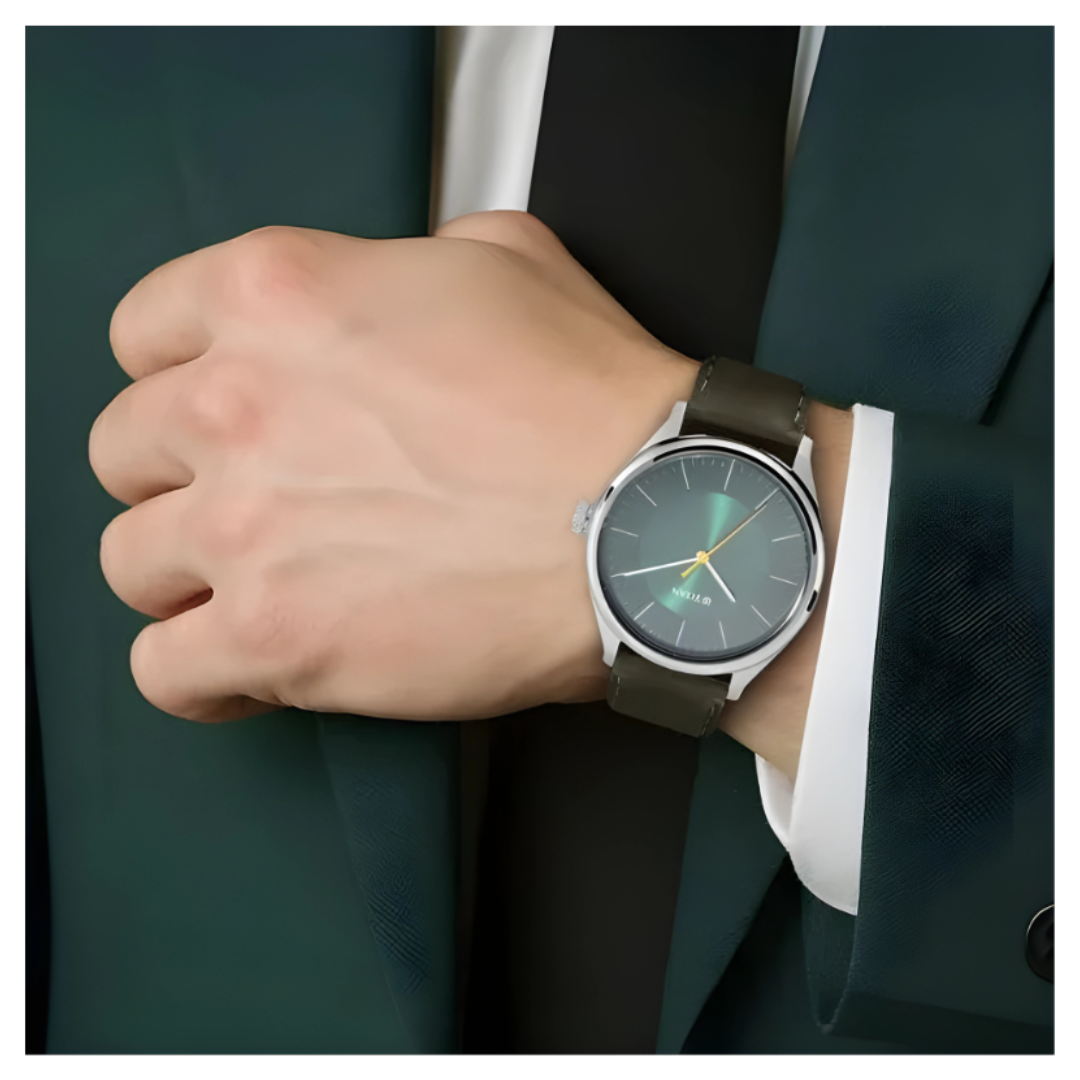 Titan 1802SL04 | Titan Men's Urban Edge Lustrous Green Dial Leather Watch