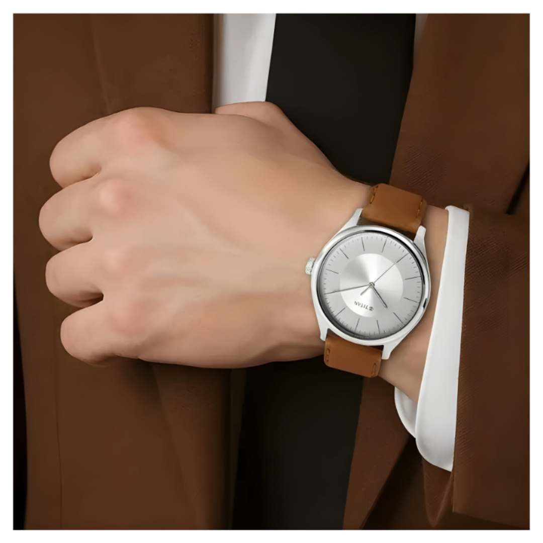 Titan 1802SL07 | Titan Men's Urban Edge Lustrous White Dial Leather Watch