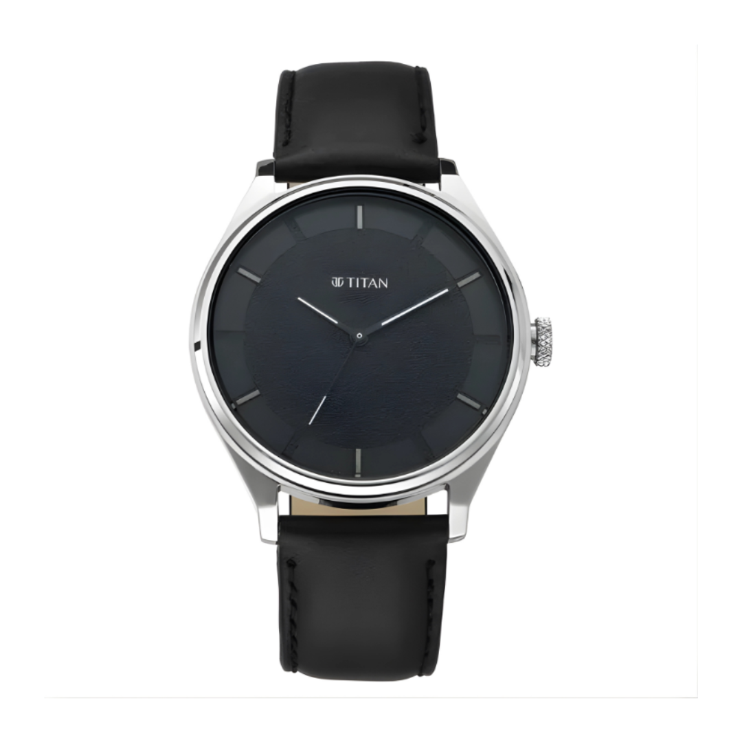 Titan 1802SL11 | Titan Workwear Quartz Analog Black Dial Black Leather Strap Watch For Men
