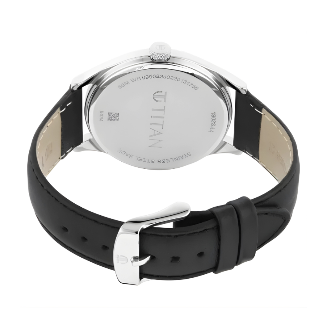 Titan 1802SL11 | Titan Workwear Quartz Analog Black Dial Black Leather Strap Watch For Men