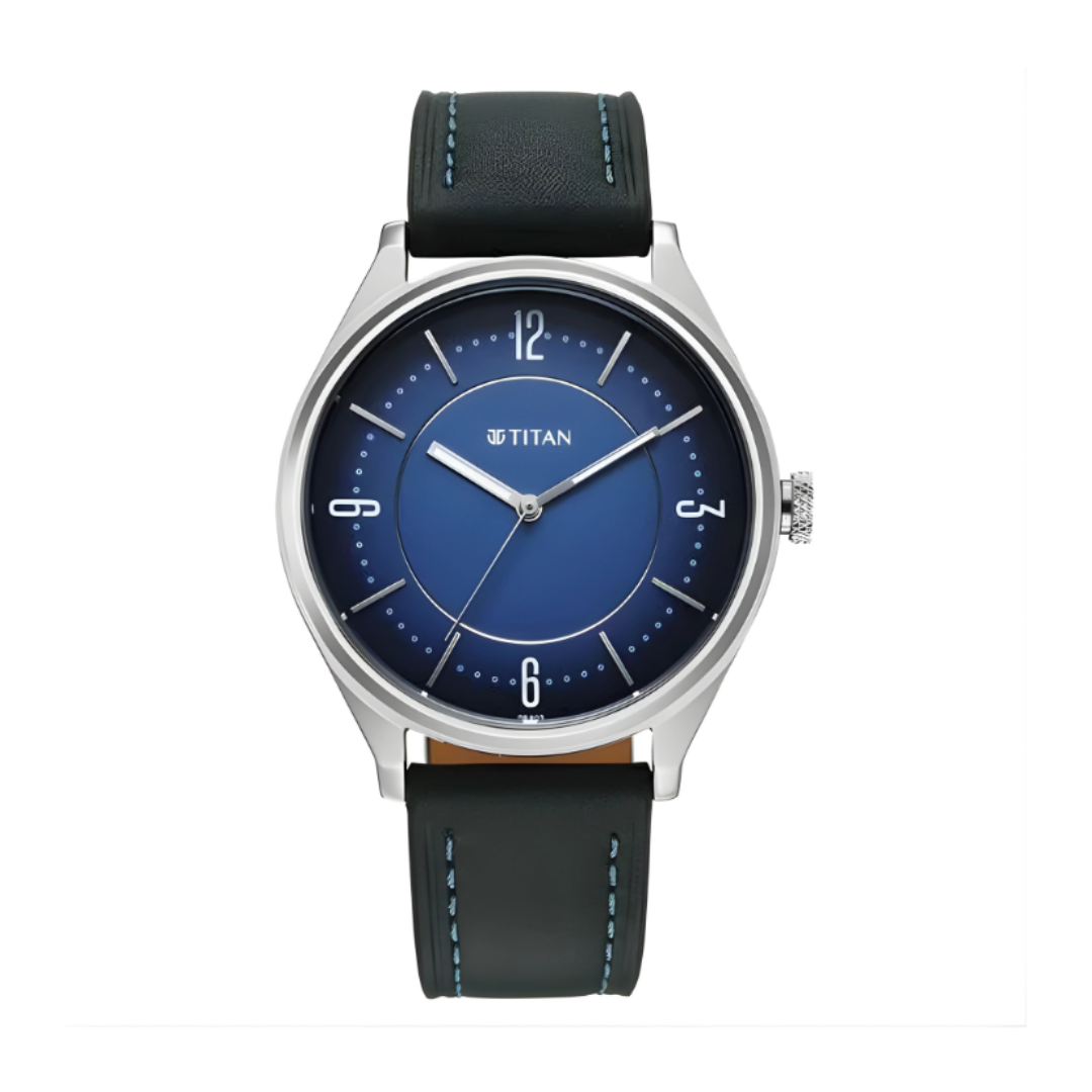 Titan 1802SL21 | Titan Neo Basics Analog with Blue Dial Blue Leather Strap Watch for Men
