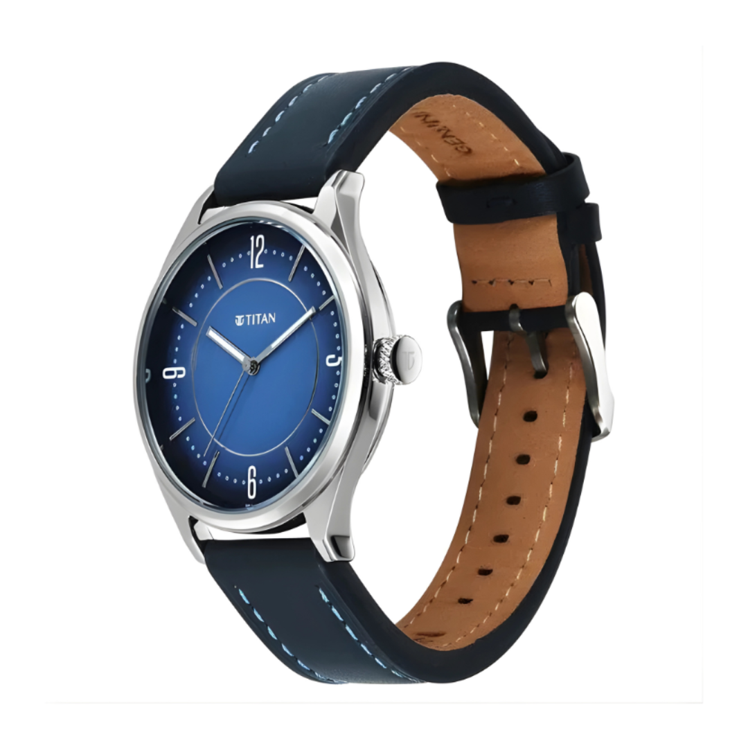 Titan 1802SL21 | Titan Neo Basics Analog with Blue Dial Blue Leather Strap Watch for Men