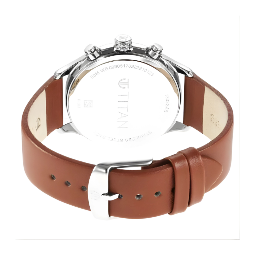 Titan 1803SL02 | Titan Neo Black Dial Quartz Multifunction Leather Strap watch for Men