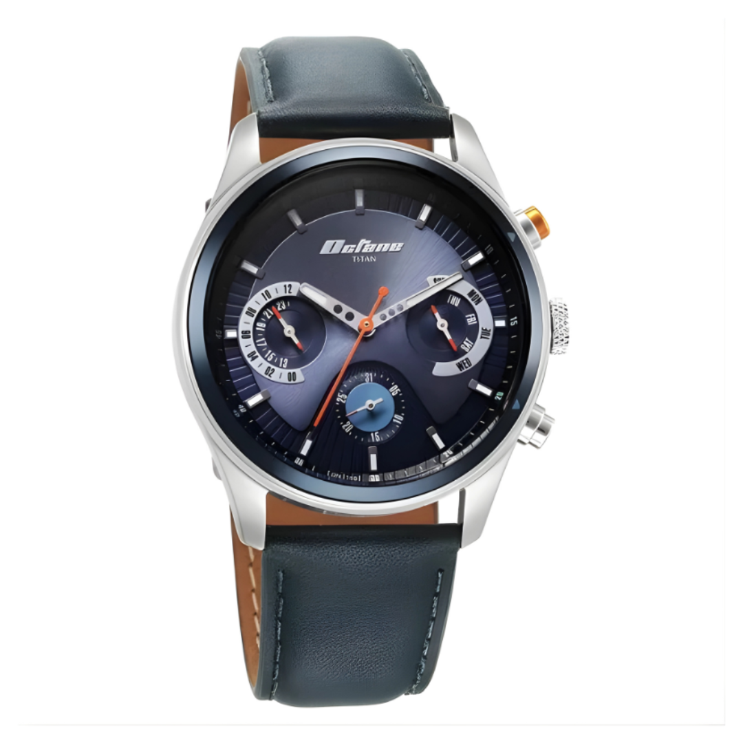 Titan 1805KL01 | Titan Octane Quartz Multifunction Blue Dial With Blue Leather Strap Watch For Men