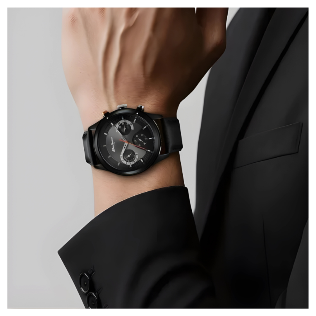 Titan 1805KL02 | Titan Octane Quartz Multifunction Black Dial With Black Leather Strap Watch For Men