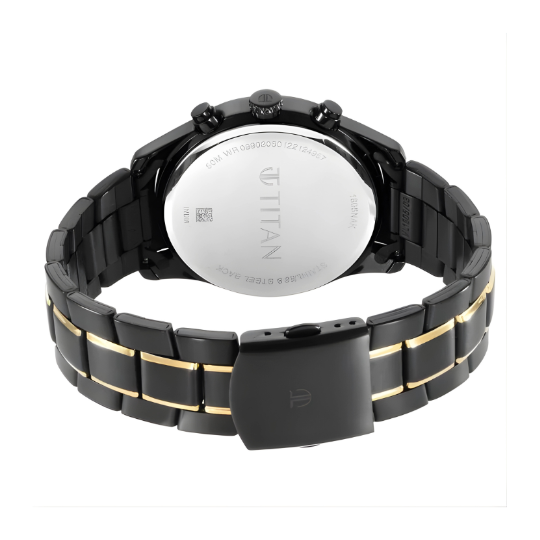 Titan 1805KM03 | Titan Black and Gold Anthracite Dial Analog Stainless Steel Strap watch for Men